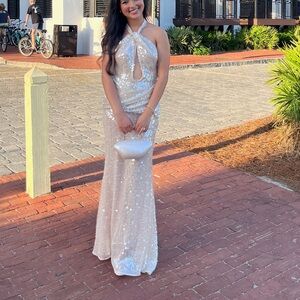 For Love And Lemons White Sequin Halter Dress